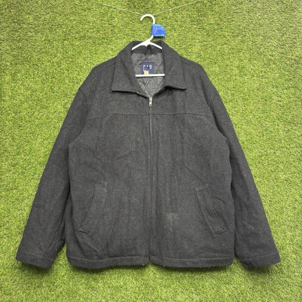Vintage Gap Jacket Mens XL Zip Up Bomber Harrington Wool Quilt Lined Y2K Grey